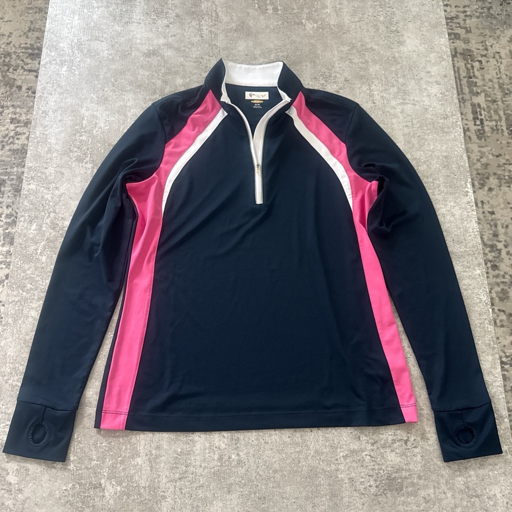Greg Norman Navy and Pink Long Sleeve Quarter-Zip Top
